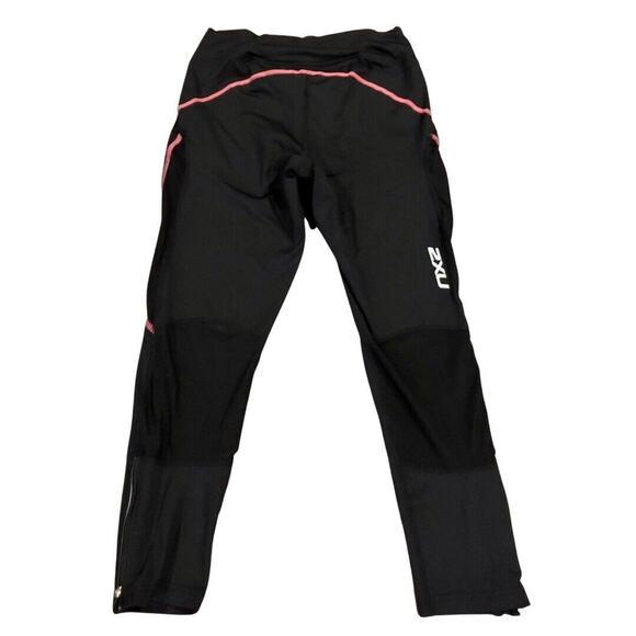 2XU Compression Leggings Small Black Pink Stitch Pocket Zipper Ankles Drawstring - Picture 1 of 12